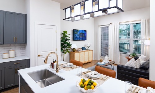 a kitchen with an island